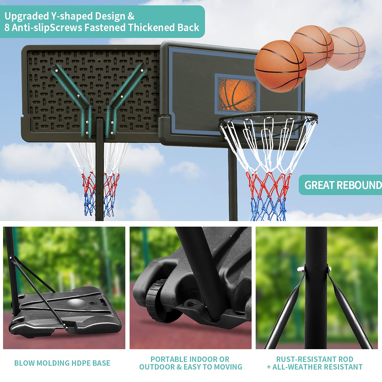 Kids Adjustable Basketball Hoop 5.7-7FT Portable Basketball Hoop for Kids Teenagers Youth and Adults,30 Inch Backboard Basketball Goal Stand Indoor Outdoor Sports Court Play