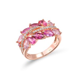 Santuzza 925 Sterling Silver Twisted Vine Ring 14K Rose Gold Plated Marquise Created Pink Sapphire Simulated Diamond Engagement Wedding Rings for Women (6)