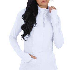 Yogalicious Nude Tech Half Zip Long Sleeve Jacket with Front Pockets - White - Medium