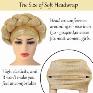 Woeoe Women African Turban Gold Braid Beanie Cap Headwear Pre-Tied Rhinestone Twisted Head Turbans