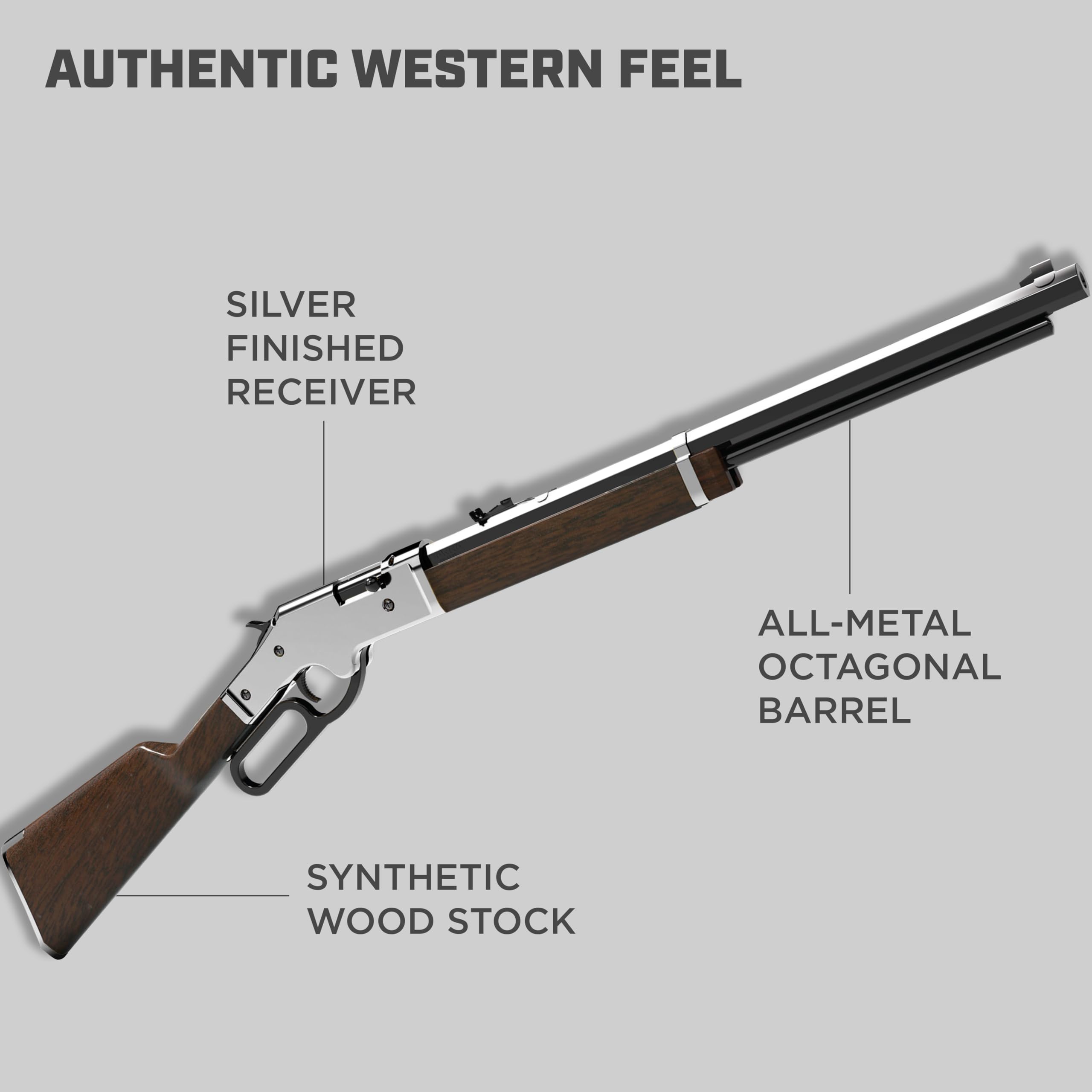 Barra Air Guns 1866 Cowboy Series Lever Action Air Rifle, Shoots .177 Caliber Pellets and BBS, 600-800 FPS, Pellet Guns for Adults and Kids (Silver Kit Pump Powered)