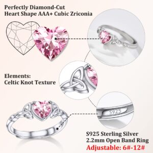 Bestyle Infinity Love Celtic Knot Rings for Women October Pink Tourmaline Gemstone Celtic Knot Rings with Sparkling Cubic Zirconia, Brilliant Love Heart Diamond Halo Rings