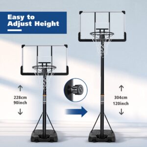 Basketball Hoop Outdoor 6.7 ft-10ft Height Adjustable Basketball Goal Portable Basketball Hoop with 44'' Basketball Backboard Wheels for Adults Youth Outdoor