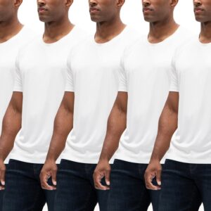 DEVOPS 5 Pack Men's UPF 50+ Sun Protection Moisture Wicking Dry-Fit Short Sleeve Workout T-Shirts (White/White/White/White/White, X-Large)