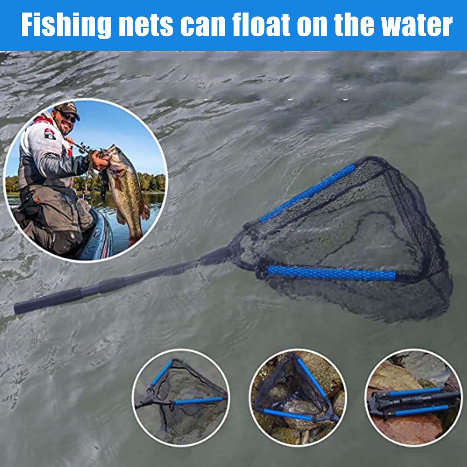 Fishing Net,Floating Folding Landing Net with 7 Inch Fishing Pliers and Fishing Lip Gripper,Fishing Gear Fihing Tool Accessories for Fish Easy Catch and Release Freshwater and Saltwater