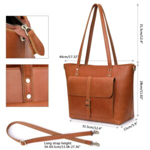 S-ZONE Women Genuine Leather Tote Bag Shoulder Handbag Bundle with Crossbody Bucket Purse