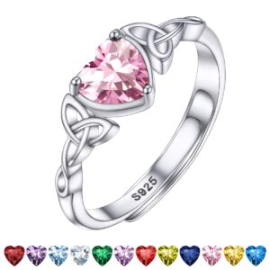 bestyle infinity love celtic knot rings for women october pink tourmaline gemstone celtic knot rings with sparkling cubic zirconia, brilliant love heart diamond halo rings