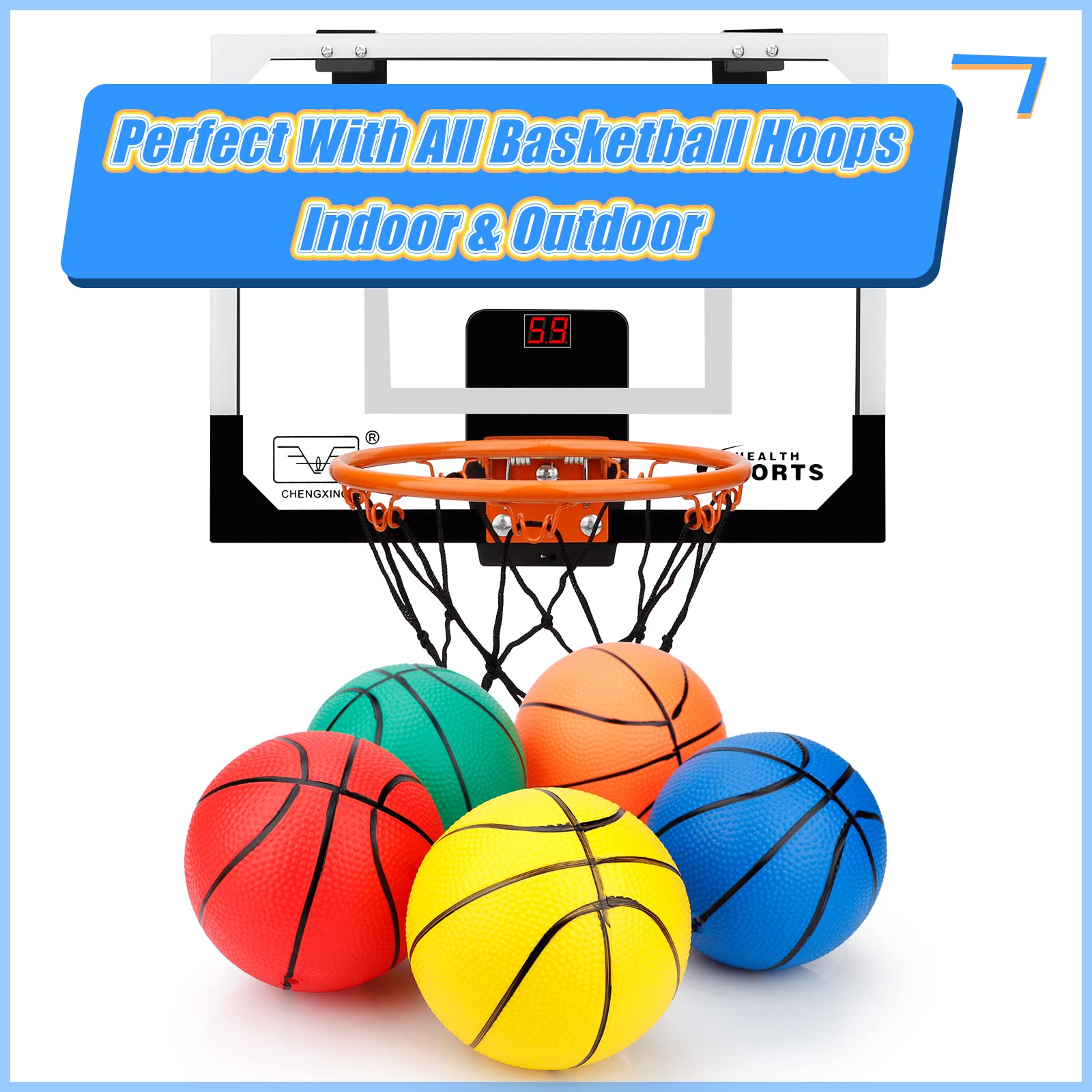 5 Inch PVC Mini Basketball for Indoor Basketball Mini Hoops, Soft 5" Rubber Small Repacement Basketball for Over Door Basketball Hoop Sets, Little Basketballs for Kids Rainbow (6 PCS with Air Pump)