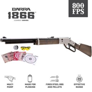 Barra Air Guns 1866 Cowboy Series Lever Action Air Rifle, Shoots .177 Caliber Pellets and BBS, 600-800 FPS, Pellet Guns for Adults and Kids (Silver Kit Pump Powered)