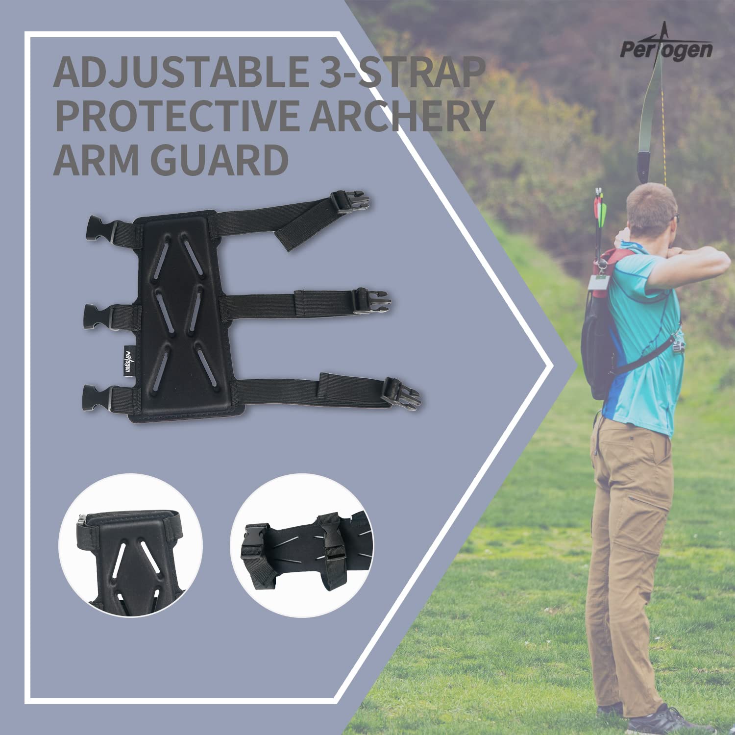 Perogen 8“ Archery Arm Guards Adjustable 3-Strap Protective Arm Guards Youth Hunting Target Shooting Adult Unisex