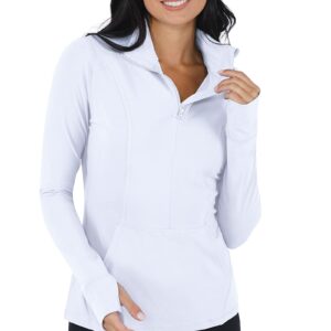 Yogalicious Nude Tech Half Zip Long Sleeve Jacket with Front Pockets - White - Medium