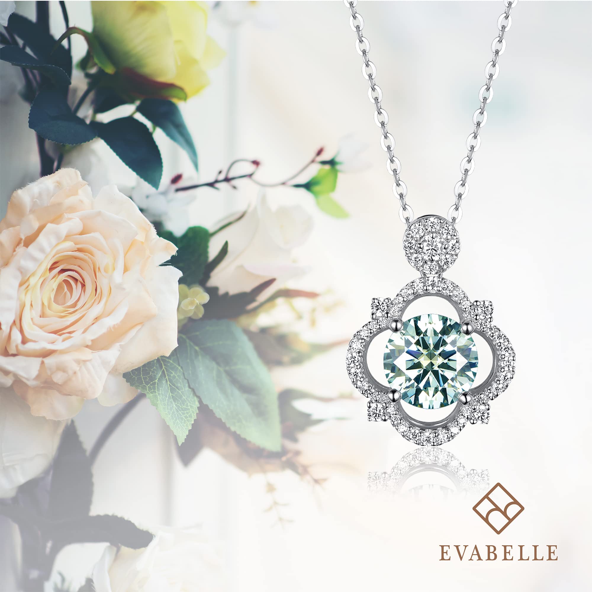 EVABELLE Moissanite Necklace 1CT 18K White Gold Plated 925 Sterling Silver D Color Ideal Cut Diamond Pendant Necklaces for Women with Certificate of Authenticity, 18K White Gold Plated 925 Sterling