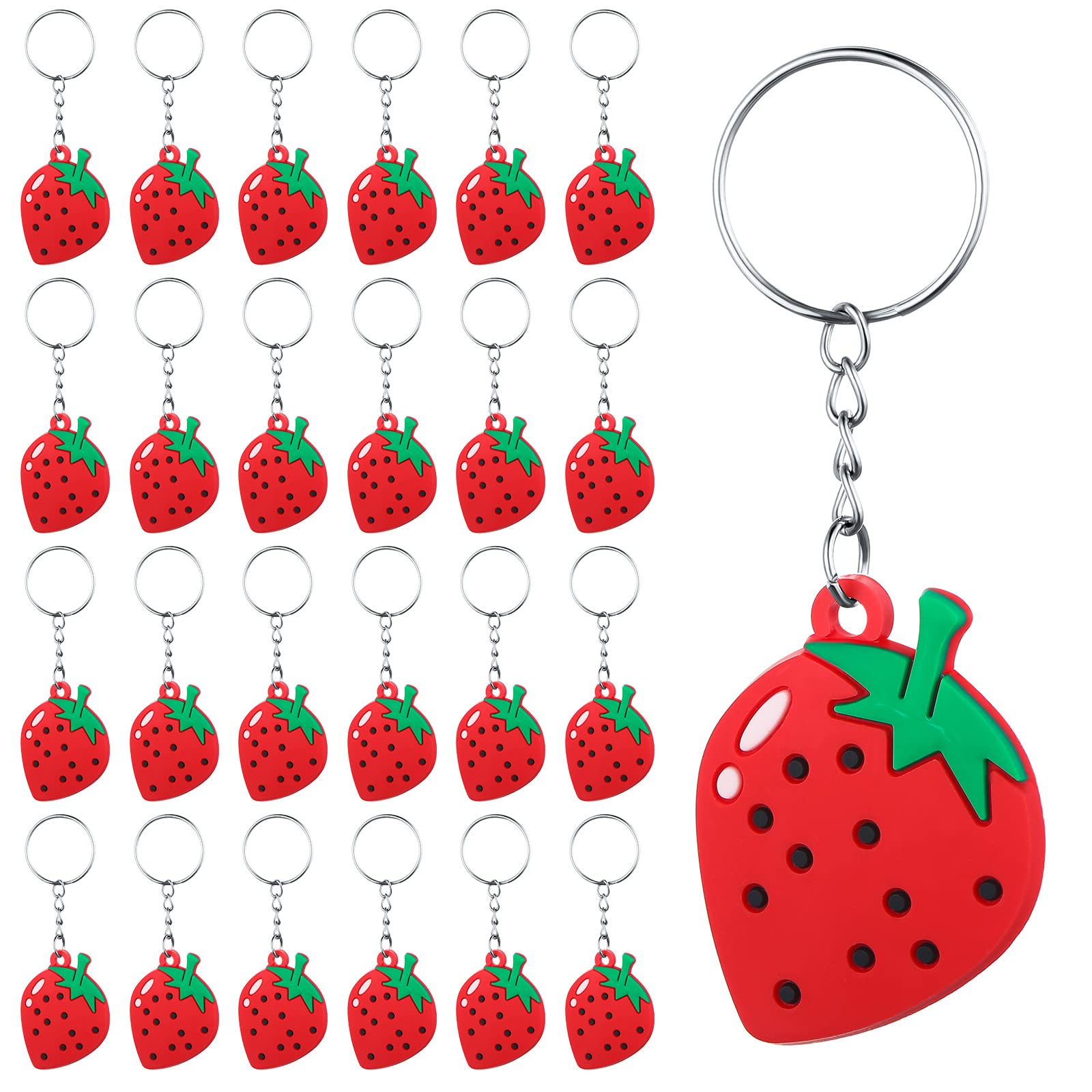 Strawberry Keychain Strawberry Party Favors Cute Fruit Keychain Rubber Keyrings and Keychains for Summer Strawberry Fruit Party Favors Decorations Classroom Rewards Birthday Gifts (24 Pieces)