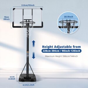 Basketball Hoop Outdoor 6.7 ft-10ft Height Adjustable Basketball Goal Portable Basketball Hoop with 44'' Basketball Backboard Wheels for Adults Youth Outdoor