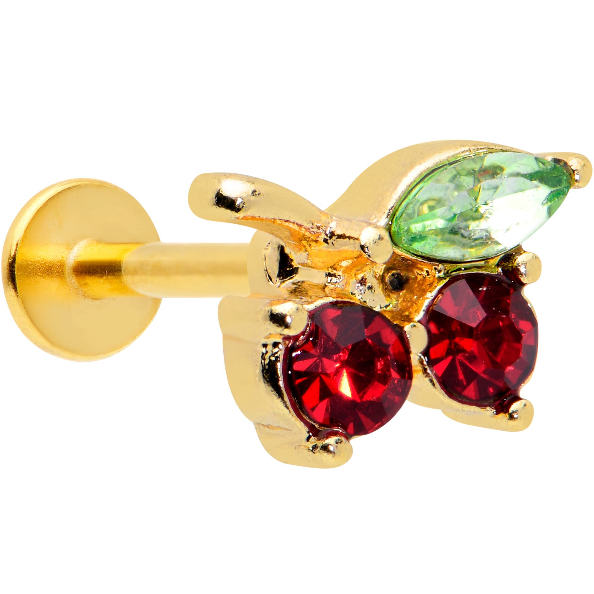 Body Candy Womens 16G PVD Steel Red Accent Cherries Fruit Labret Monroe Lip Ring Tragus Cartilage Stud 5/16"