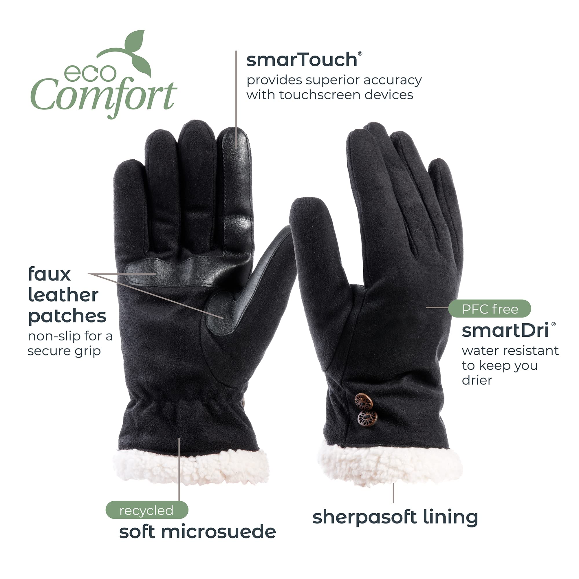 isotoner Womens Recycled Microsuede Glove with SmartDri Technology