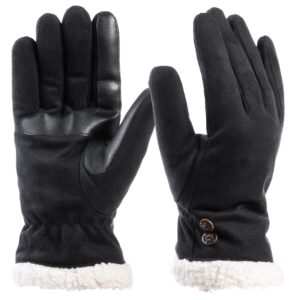 isotoner women's recycled microsuede water repellent cold weather with sherpasoft lining, touch screen capable gloves, black, small/medium