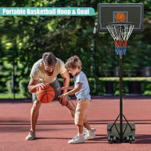 Kids Adjustable Basketball Hoop 5.7-7FT Portable Basketball Hoop for Kids Teenagers Youth and Adults,30 Inch Backboard Basketball Goal Stand Indoor Outdoor Sports Court Play