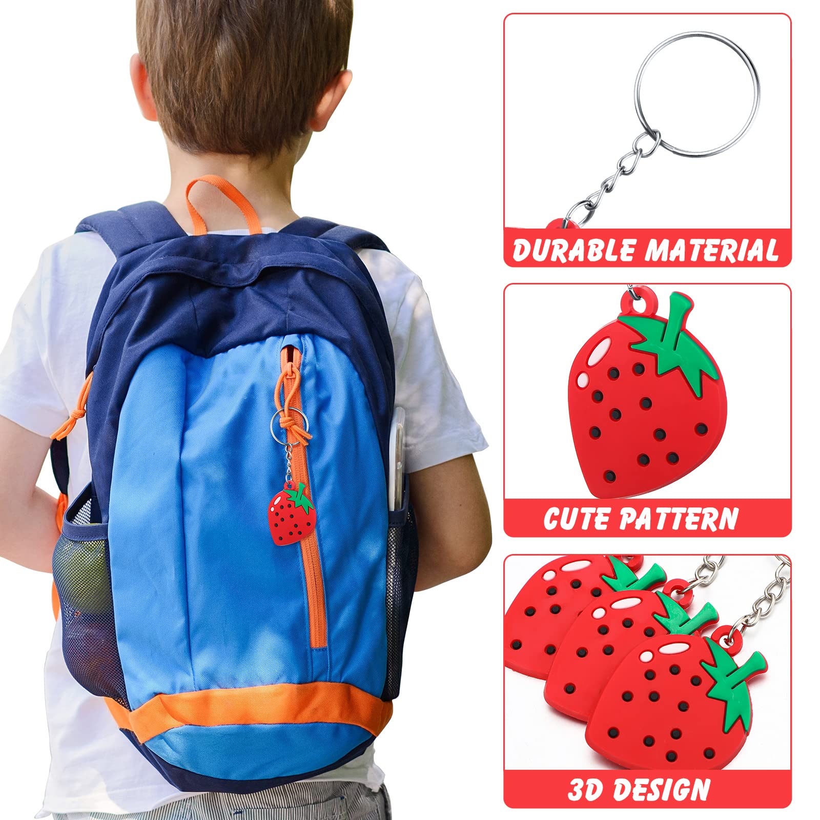 Strawberry Keychain Strawberry Party Favors Cute Fruit Keychain Rubber Keyrings and Keychains for Summer Strawberry Fruit Party Favors Decorations Classroom Rewards Birthday Gifts (24 Pieces)