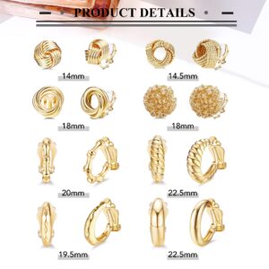 JeryWe 8 Pairs 14K Gold Clip On Earrings for Women Fashion Clip On Earrings Gold Silver Chunky Hoop Earrings No Piercing Fake Earrings Hypoallergenic