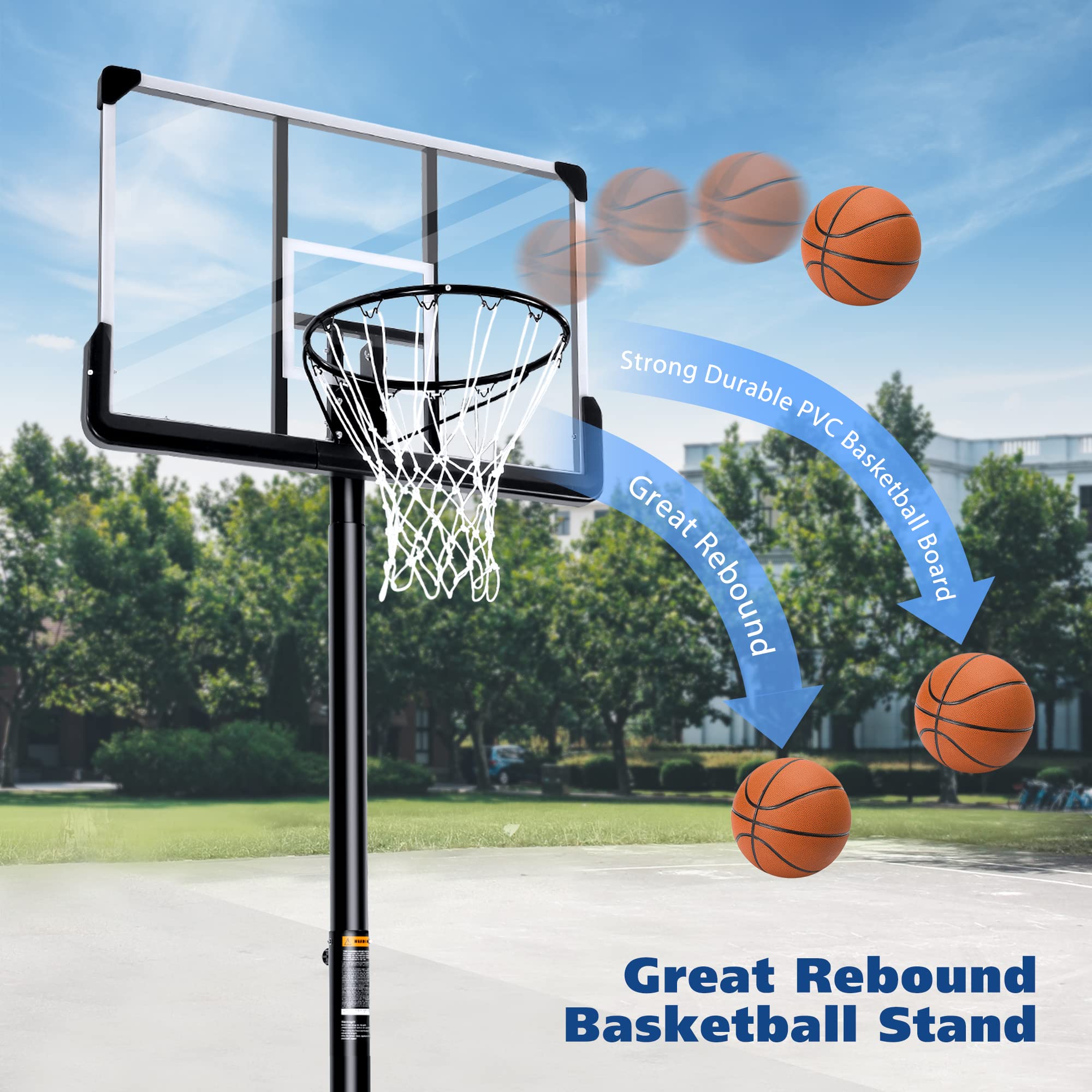 Basketball Hoop Outdoor 6.7 ft-10ft Height Adjustable Basketball Goal Portable Basketball Hoop with 44'' Basketball Backboard Wheels for Adults Youth Outdoor