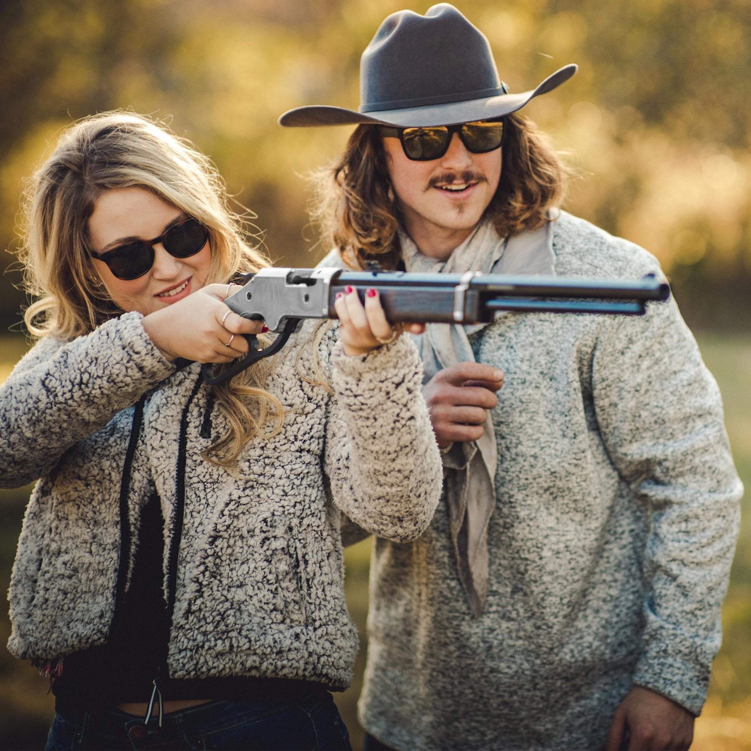 Barra Air Guns 1866 Cowboy Series Lever Action Air Rifle, Shoots .177 Caliber Pellets and BBS, 600-800 FPS, Pellet Guns for Adults and Kids (Silver Kit Pump Powered)