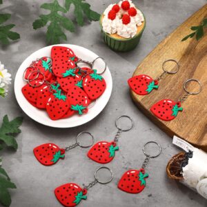 Strawberry Keychain Strawberry Party Favors Cute Fruit Keychain Rubber Keyrings and Keychains for Summer Strawberry Fruit Party Favors Decorations Classroom Rewards Birthday Gifts (24 Pieces)