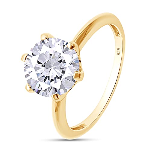 SAVEARTH DIAMONDS Solitaire Style, 1.75 Carat 8.5MM Round Cut Lab Created Moissanite Diamond Engagement Wedding Promise Ring In 14K Yellow Gold Over Sterling Silver1 1/2 Cttw-5.5