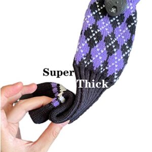 3pcs Knit Golf Club Head Covers,Golf Driver 3 5 Fairway Woods Covers, Pom Pom Golf Wood Headcovers Covers for Driver, 3 5 Woods - Purple