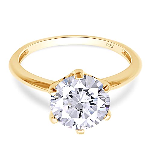 SAVEARTH DIAMONDS Solitaire Style, 1.75 Carat 8.5MM Round Cut Lab Created Moissanite Diamond Engagement Wedding Promise Ring In 14K Yellow Gold Over Sterling Silver1 1/2 Cttw-5.5