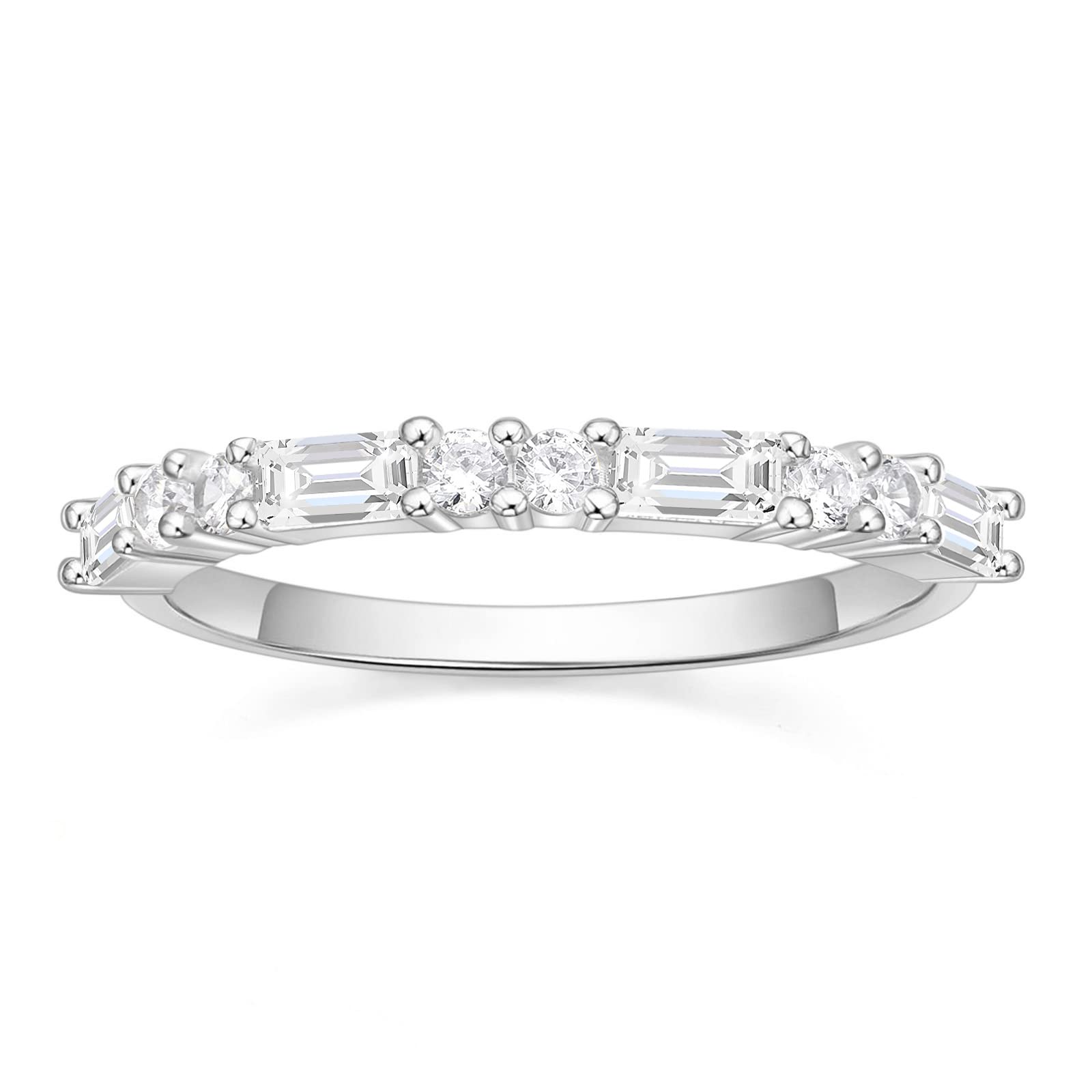 SHINYSO Wedding Band for Women Cubic Zirconia Square & Round Thin Stacking Ring Eternity Band for Her Size 6