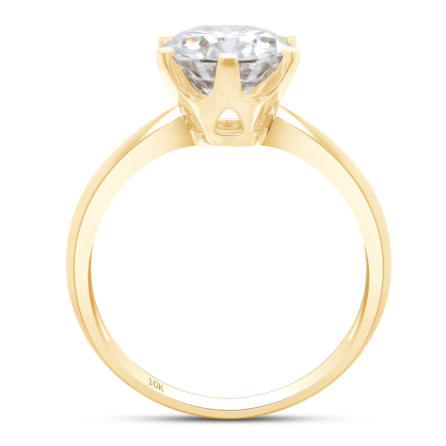 SAVEARTH DIAMONDS Solitaire Style, 2 Carat 8.5MM Round Cut Lab Created Moissanite Diamond Engagement Wedding Promise Ring For Women In 10K Solid Yellow Gold(VVS1 Clarity)-5.5