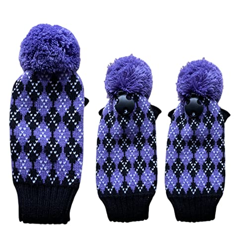 3pcs Knit Golf Club Head Covers,Golf Driver 3 5 Fairway Woods Covers, Pom Pom Golf Wood Headcovers Covers for Driver, 3 5 Woods - Purple