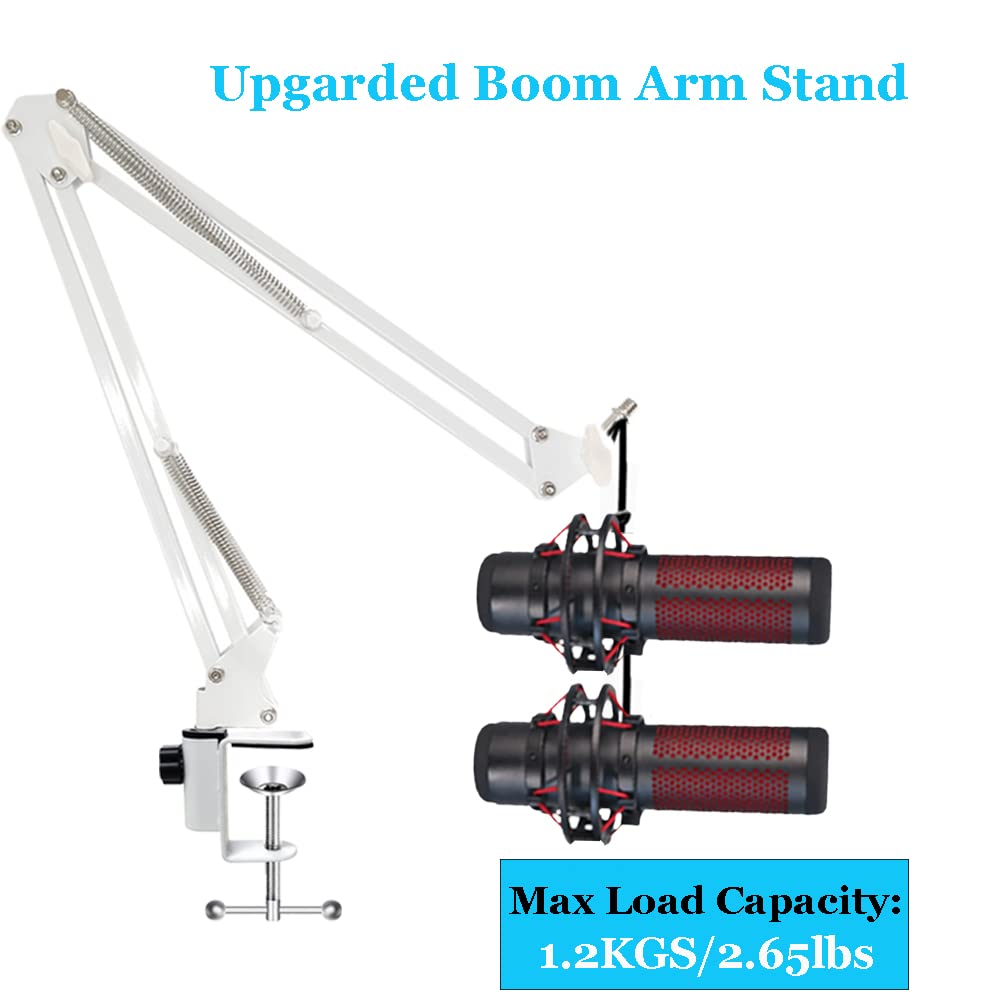 For Hyperx Quadcast White Boom Arm, Boom Scissor Arm For Hyperx Quadcast S, Professional Adjustable Mic desk mount White Stand, Compatible With RGB USB Condenser Microphone Hyperx Quad cast S