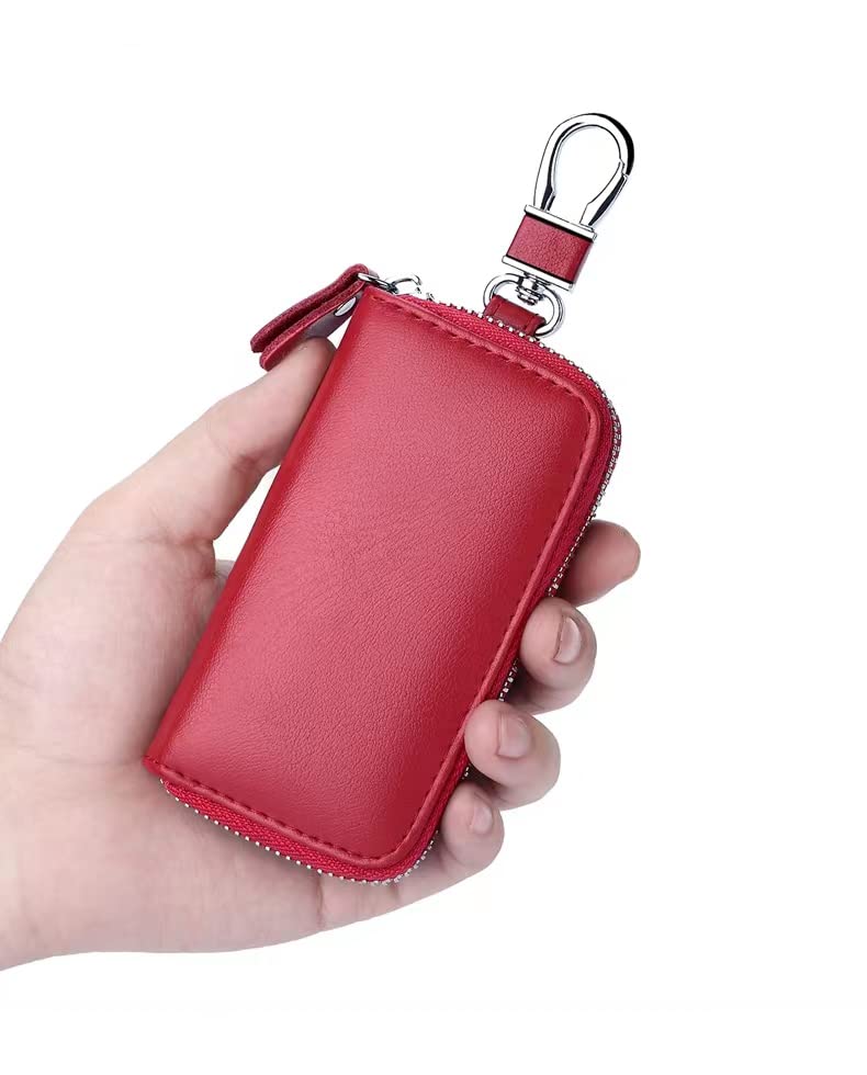 LANZITOER Leather Car Key Case Holder Keychain Case Wallet Zipper Closure For Men And Women (Black)