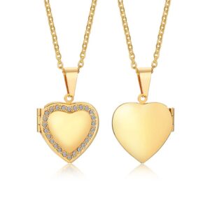 calozito stainless steel heart necklace women, photo frame love shape necklace openable pendant (pn-1363g gold)