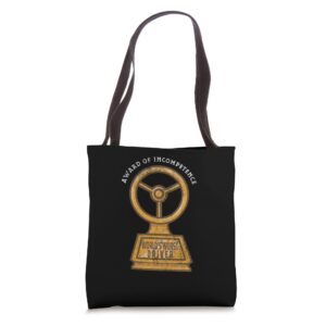 world's worst driver - funny car steering wheel trophy award tote bag