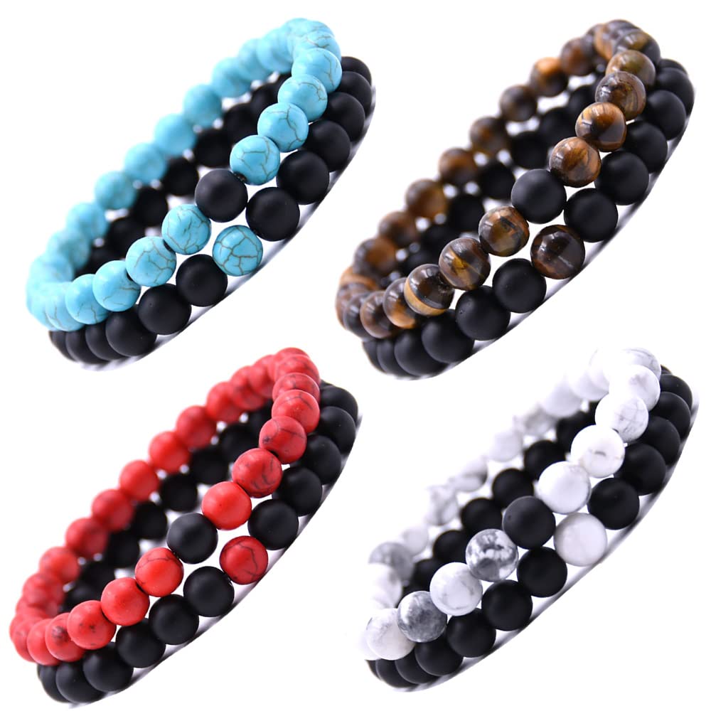 HYHONEY 4 Set Matching Bracelets Couples Bracelets Friendship Bracelets Beaded Bracelets His And Hers 8mm Natural Stone Matching Bracelets For Couples Elastic Stretch Bracelets For Women Men