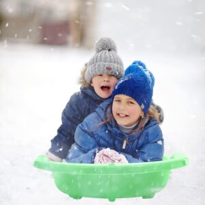 Superio Toboggan Snow Sleds, 4 Pack- 46” Plastic Open Back Slider for Kids and Adults- Heavy Duty Sleds with Holes for Pull Ropes (Ropes Excluded) for Downhill Sledding, Winter Outdoor Sports, (Green)