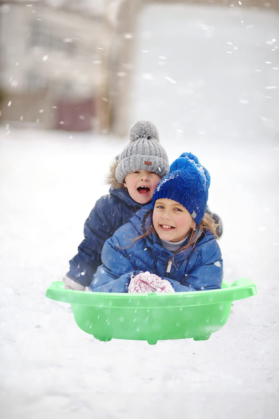 Superio Toboggan Snow Sleds, 4 Pack- 46” Plastic Open Back Slider for Kids and Adults- Heavy Duty Sleds with Holes for Pull Ropes (Ropes Excluded) for Downhill Sledding, Winter Outdoor Sports, (Green)