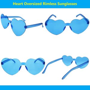 NUDALA Heart Rimless Sunglasses Love Candy Bachelorette Party Glasses Funky Transparent Sunglasses Party Favor (24 BLUE)