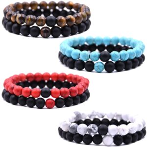 HYHONEY 4 Set Matching Bracelets Couples Bracelets Friendship Bracelets Beaded Bracelets His And Hers 8mm Natural Stone Matching Bracelets For Couples Elastic Stretch Bracelets For Women Men