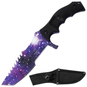 snake eye tactical 8.5-inches hunting camping hiking fixed blade knife with nylon sheath (purple-3)