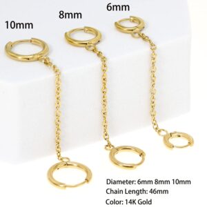 Chain Double Hoop Earrings for Double Piercing: 3 Pairs 14K Gold Plated Lightweight Huggie Hoop Earrings, Cartilage Hoop Earring Helix Piercing Jewelry for Women (Gold)