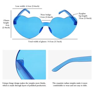 NUDALA Heart Rimless Sunglasses Love Candy Bachelorette Party Glasses Funky Transparent Sunglasses Party Favor (24 BLUE)