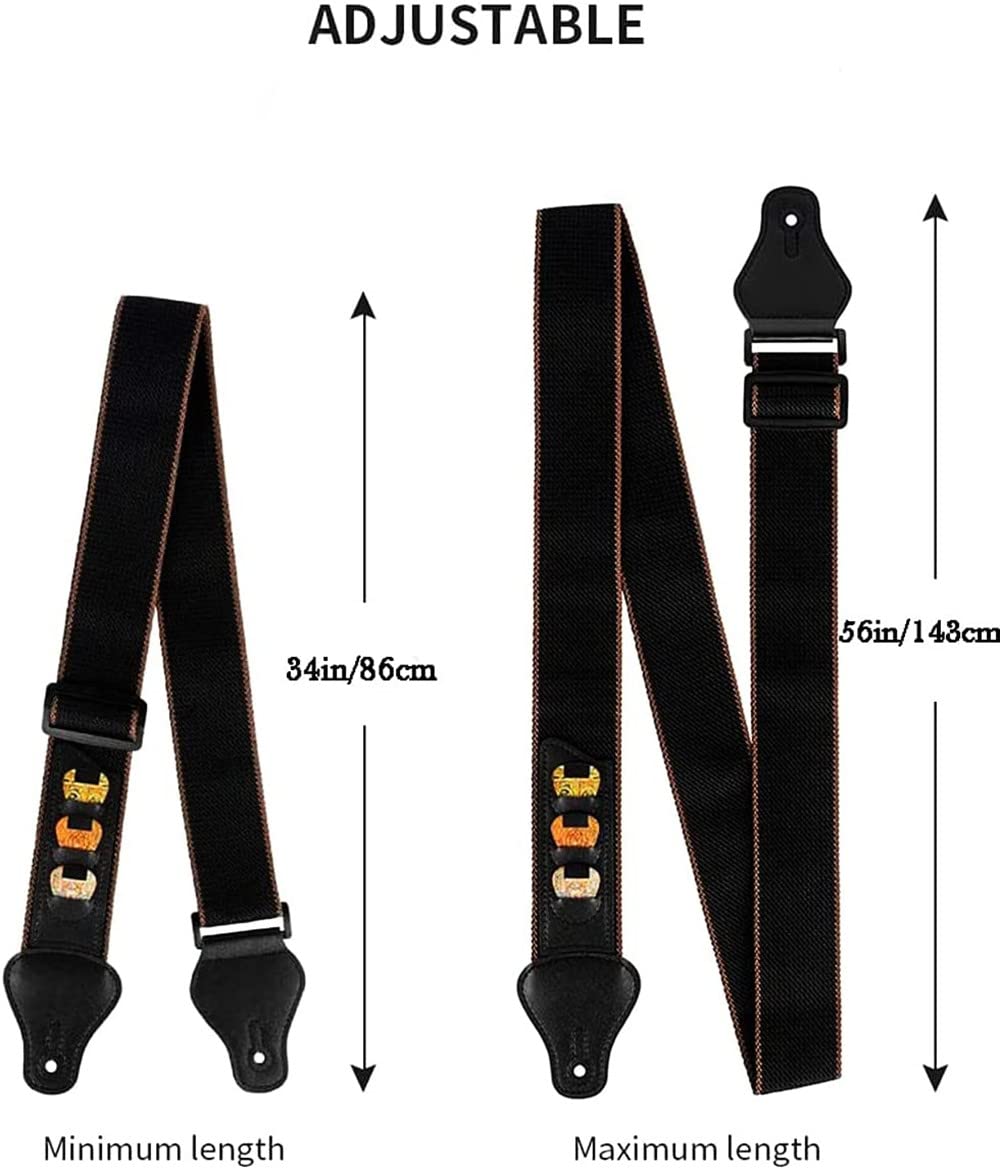 BetterJonny Guitar Strap, Adjustable Guitar Shoulder Strap Guitar Belt with Leather Ends Guitar Picks Strap Locks