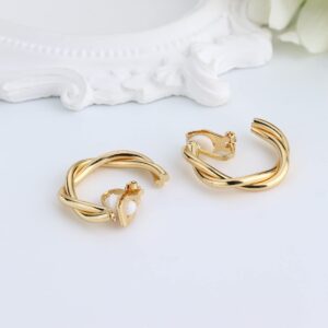 FUNRUN JEWELRY 6Pairs Clip on Hoop Earrings for Women Gold Chunky Hoop Earrings Non Piercing Fake Earrings Set（Gold）