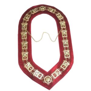 masonic regalia shriner chain collar red velvet backing golden chain 16 jewels plus 2 stars collar