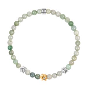 karma and luck - limitless potential - abundance & prosperity burmese women's real jade 925 sterling silver - 18k gold plated triple lotus charm stretch bracelet handmade in bali