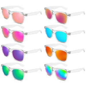 Pibupibu Neon Colors Mirrored Lens Party Favor Supplies Unisex Sunglasses Pack of 8 (Trans Mirrored)